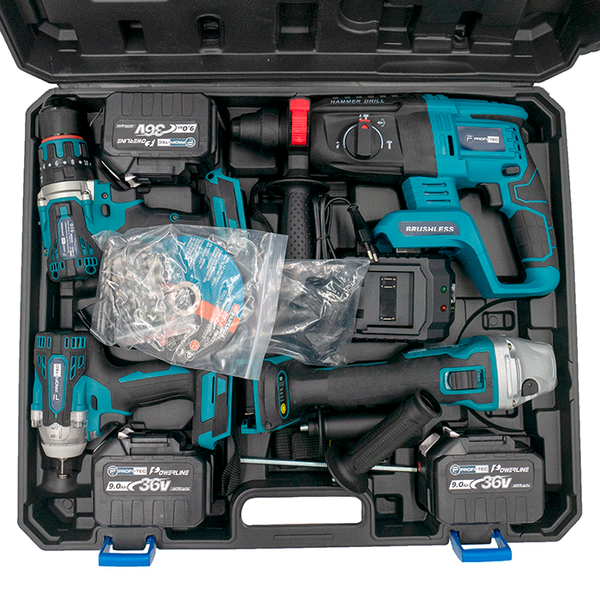 Акумуляторний набір інструментів PROFI-TEC Combo Set 4 POWERLine (CBH20BL, DHP485BL, DGA20BL, DTW500BL) (3 х 6.0 Aг, зарядний пристрій) Combo SET 4, FGT