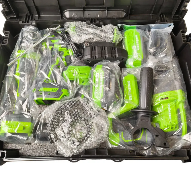 Набір акумуляторних інструментів GR&Ouml;SSER SET482 (GCD520T, GTW500N, GAG120KBS, GRH260, 4.0 Ah х2, зарядний пристрій) в кейсі