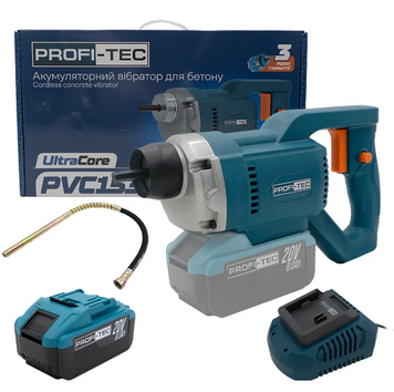 Акумуляторний вібратор для бетону PROFI-TEC PCV1535 (1&times;PT2080EP (8.0 Аг), зарядний пристрій) 008108, FGT